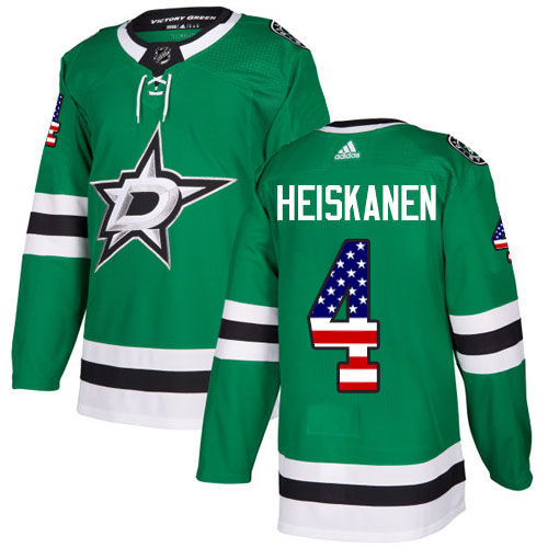 Adidas Stars #4 Miro Heiskanen Green Home Authentic USA Flag Stitched NHL Jersey
